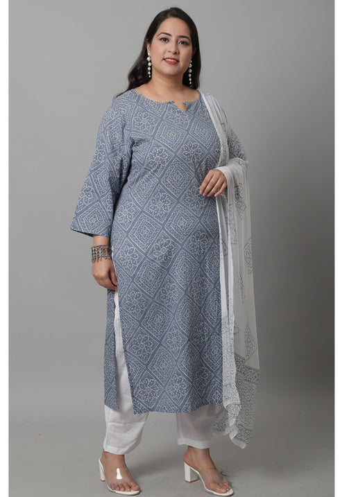 Pure Cambric Cotton Embroidered Kurta Set With Dupatta