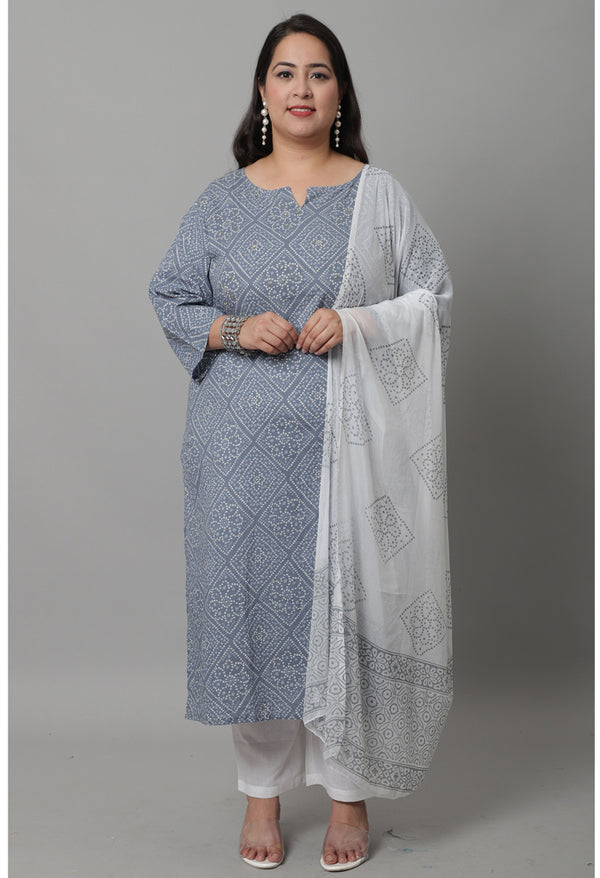 Pure Cambric Cotton Embroidered Kurta Set With Dupatta