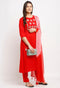 Red Rayon Slub Floral Embroidered Kurta Set With Dupatta
