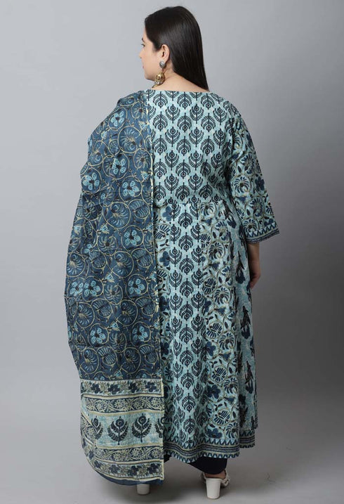 Pure Cambric Cotton Printed Plus Size Kurta Set With Dupatta