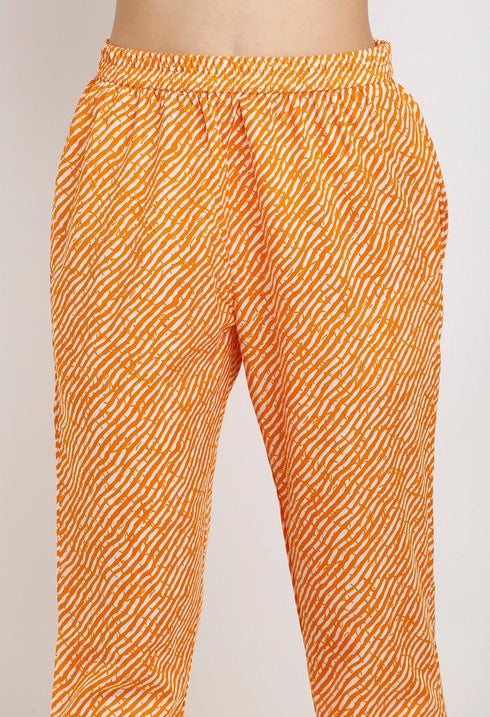 Orange Pure Cambric Cotton Floral Embroidered Kurta Set With Dupatta