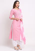 Pink And White Pure Cambric Cotton Kurta Set With Dupatta