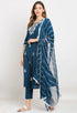 Navy Blue Pure Cambric Cotton Embroidered Kurta Set With Dupatta