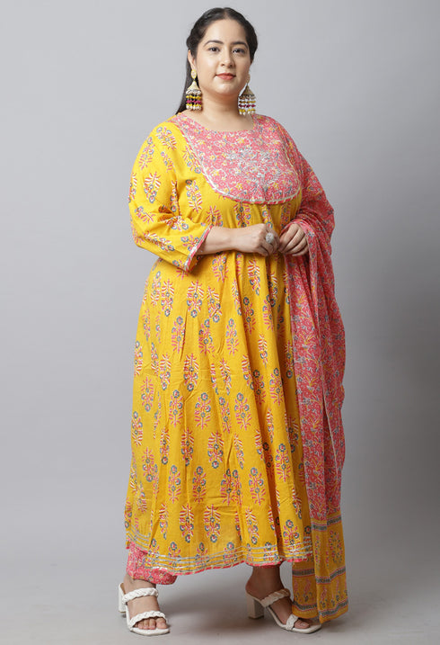 Pure Cambric Cotton Embroidered Plus Size Kurta Set With Dupatta
