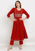 Maroon Rayon Floral Embroidered Kurta Set With Dupatta