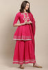 Magenta Pure Cambric Cotton Embroidered Kurta Set With Dupatta