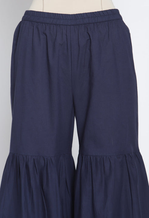 Navy Blue Pure Cambric Cotton Embroidered Kurta Set With Dupatta