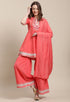 Peach Pure Cambric Cotton Embroidered Kurta Set With Dupatta
