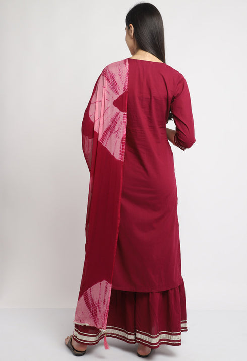 Pure Cambric Cotton Embroidered Kurta Set With Dupatta