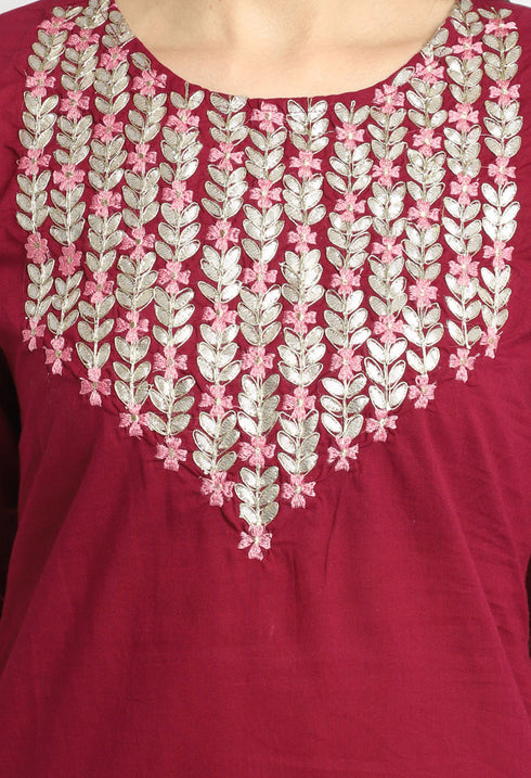 Pure Cambric Cotton Embroidered Kurta Set With Dupatta