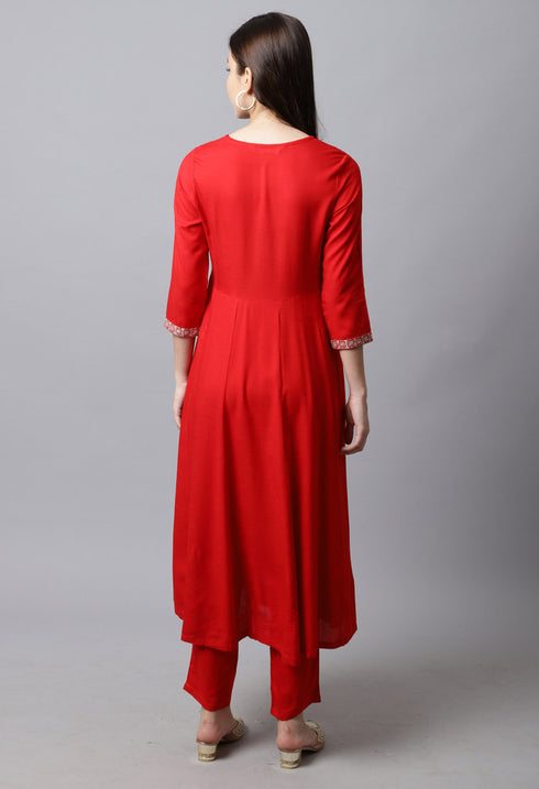 Rayon Slub Embroidered Kurta Set With Dupatta