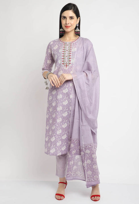 Pure Cambric Cotton Embroidered Kurta Set With Dupatta