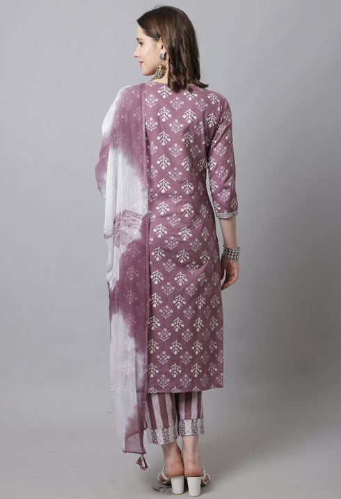 Pure Cotton Embroidered Kurta Set With Dupatta