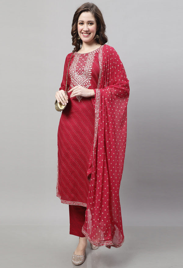 Pure Cotton Jaipuri Printed And Embroidered Kurta Set With Dupatta
