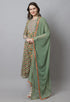 Green Pure Cotton Embroidered Anarkali Kurta With Pant & Dupatta