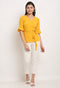 Yellow Polyester Solid Peplum Wrap Top