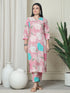Pink Cotton Floral Printed Kurta With Pant