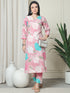 Pink Cotton Floral Printed Kurta With Pant