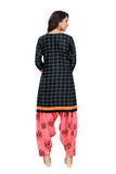 Black & Grey Cotton Blend Printed Ready to Wear Patiala Salwar Suit