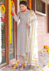 Grey & Peach Pure Cotton Jaipuri Printed  Kurta Set With Dupatta