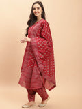 Maroon Cotton Printed Ready to Wear Patiala Salwar Suit