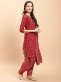 Maroon Cotton Printed Ready to Wear Patiala Salwar Suit