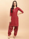 Maroon Cotton Printed Ready to Wear Patiala Salwar Suit