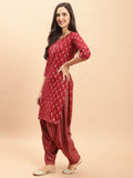 Maroon Cotton Printed Ready to Wear Patiala Salwar Suit