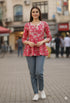 Pink & White Pure Cotton Floral Printed Short Top