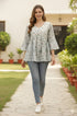 White & Grey Pure Cotton Floral Printed Short Top