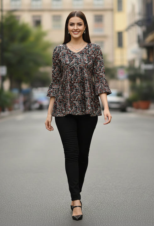 Multicolor Pure Cotton Floral Printed Short Top