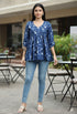 Blue Pure Cotton Floral Printed Short Top