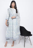 White Pure Cotton Jaipuri Printed And Embroidered Kurta Set With Dupatta