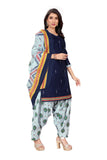 Navy Blue Cotton Blend Printed Ready to Wear Patiala Salwar Suit