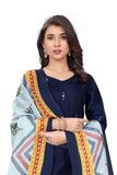 Navy Blue Cotton Blend Printed Ready to Wear Patiala Salwar Suit