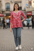 Pink & White Pure Cotton Floral Printed Short Top