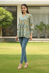 White & Sky Blue Pure Cotton Floral Printed Short Top