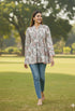 White Pure Cotton Floral Printed Short Top