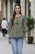 Sea Green Pure Cotton Floral Printed Short Top