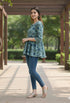 Sea Green Pure Cotton Floral Printed Short Top