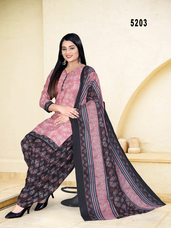 Mauve Cotton Blend Printed Unstitched Salwar Suit Material