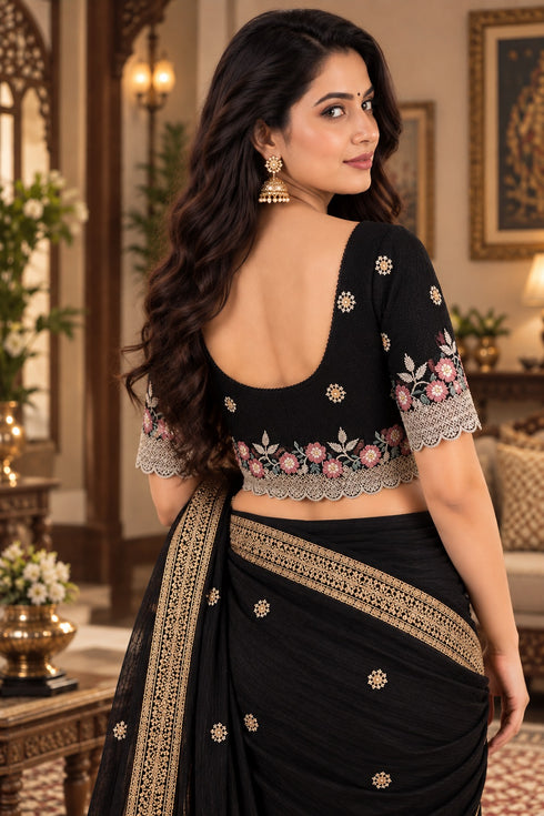 Black Lycra Readymade Embroidered Blouse For Women