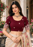 Maroon Lycra Readymade Embroidered Blouse For Women