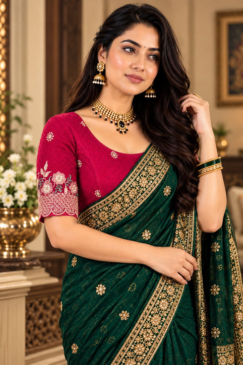 Pink Lycra Readymade Embroidered Blouse For Women