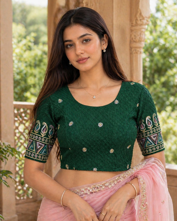 Rajnandini Women's Lycra Embroidered Readymade Blouse(BL6208GREEN0426)