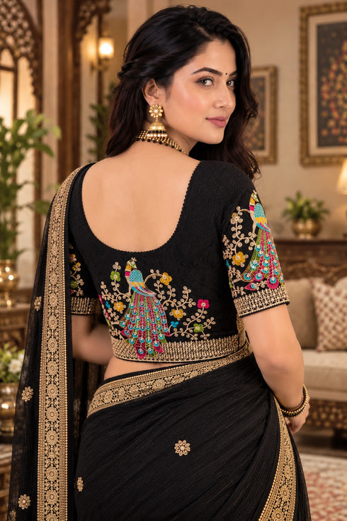 Black Lycra Readymade Embroidered Blouse For Women