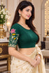 Green Lycra Readymade Embroidered Blouse For Women