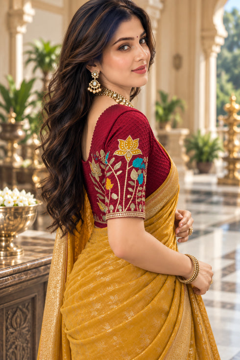 Maroon Lycra Readymade Embroidered Blouse For Women