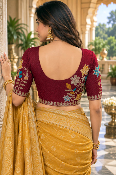 Maroon Lycra Readymade Embroidered Blouse For Women