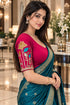 Pink Lycra Readymade Embroidered Blouse For Women